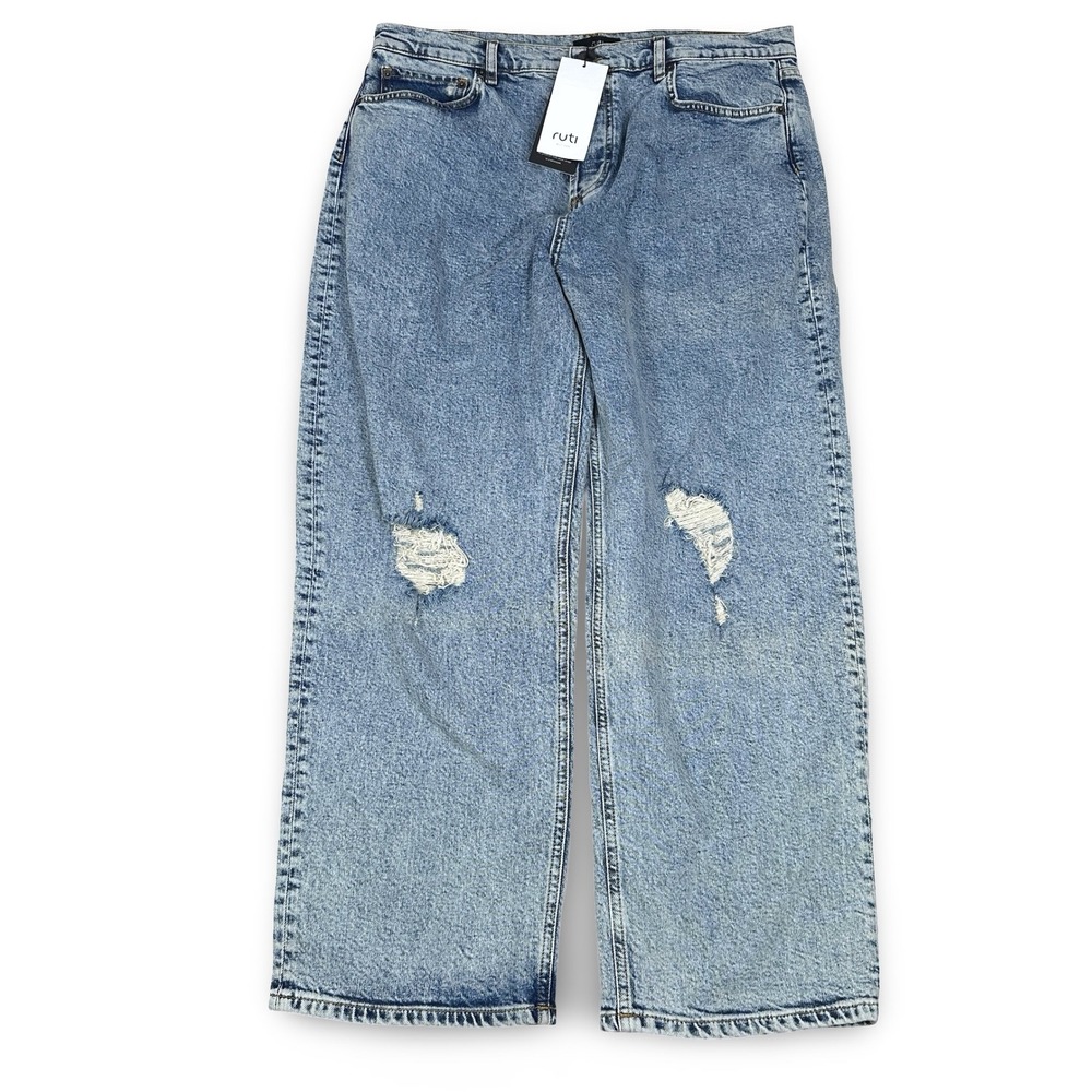 Ruti The 90s Loose Fit Denim Pants Distressed Indigo Blue Wide Leg Jeans Size 5
